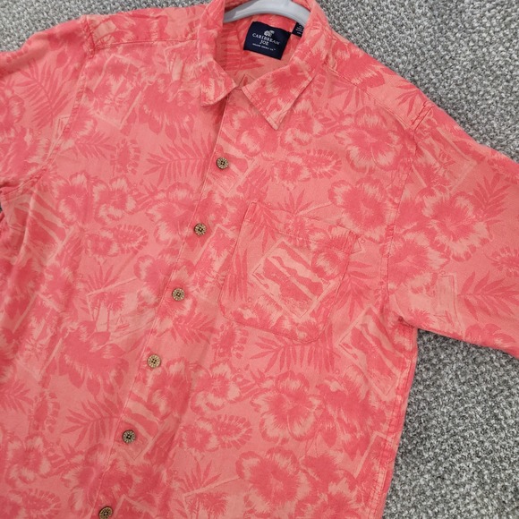 Caribbean Joe Other - Caribbean Joe Mens Large Coral Pink Tropical Hibiscus Floral Button Down Shirt